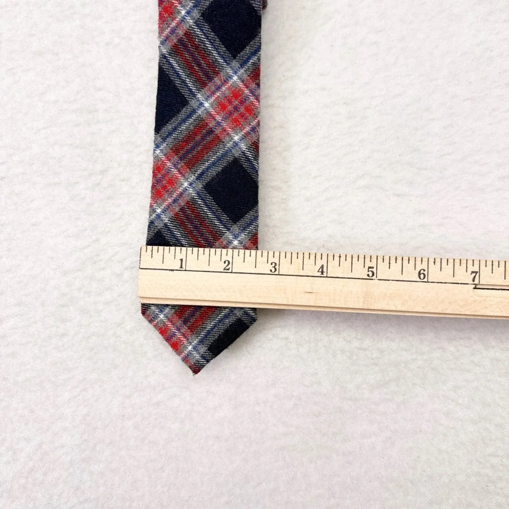 Land of Liberty Skinny Tie Necktie Red Blue Plaid Flannel Fabric Cotton NEW